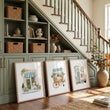 Pink Picture Botanical Flower Shop & Market Cart wall art displayed on a wall in a styled room