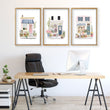 Pink Pictures Watercolour Flower Shop Cottage Fronts wall art displayed on a wall in a styled room — view 2