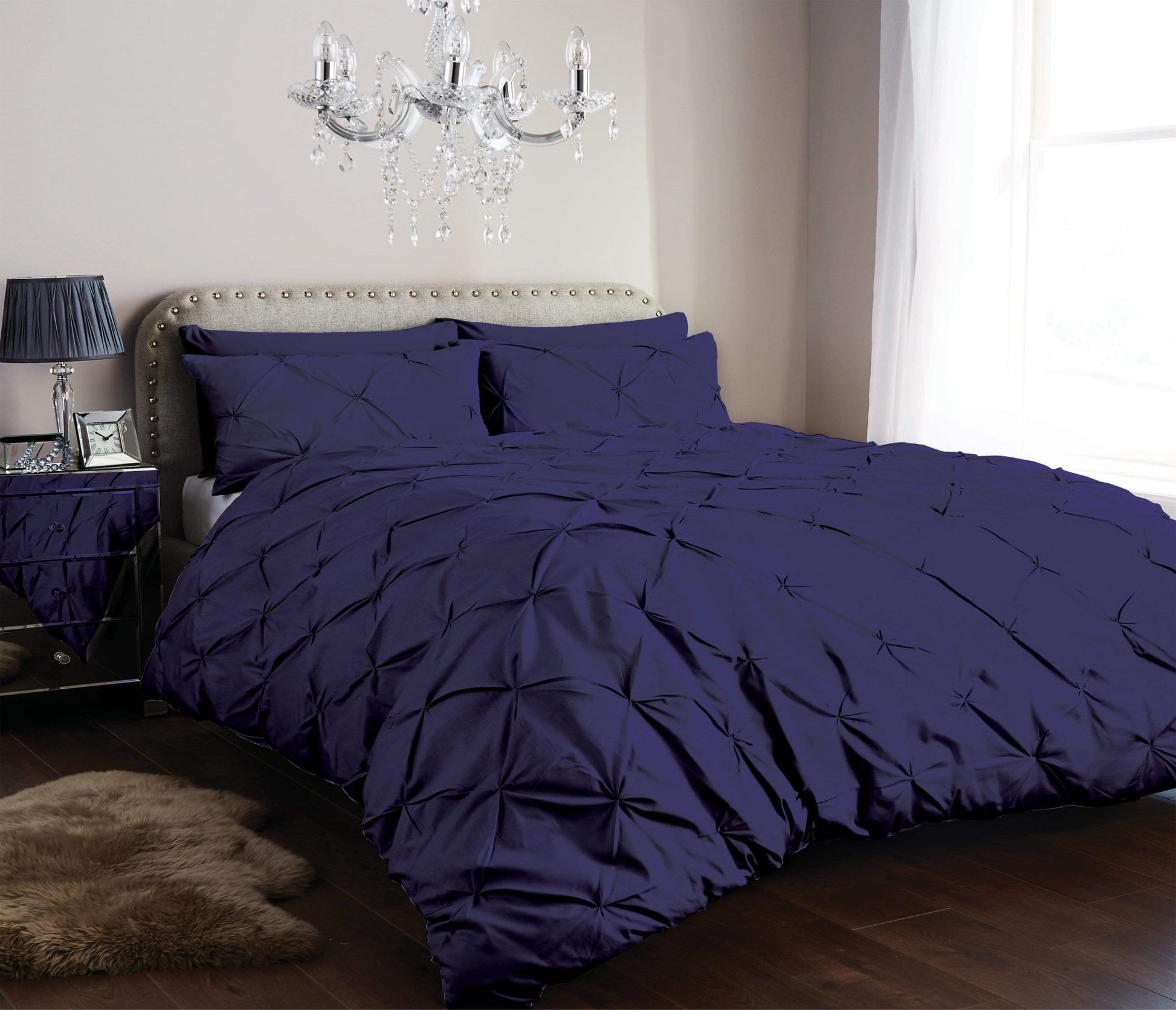 Pintuck Elegance Luxurious Cotton Rich Duvet Cover Set with Handmade Pinch Pleats Available in Single Double King and Super King Sizes OEKO - TEX Certified