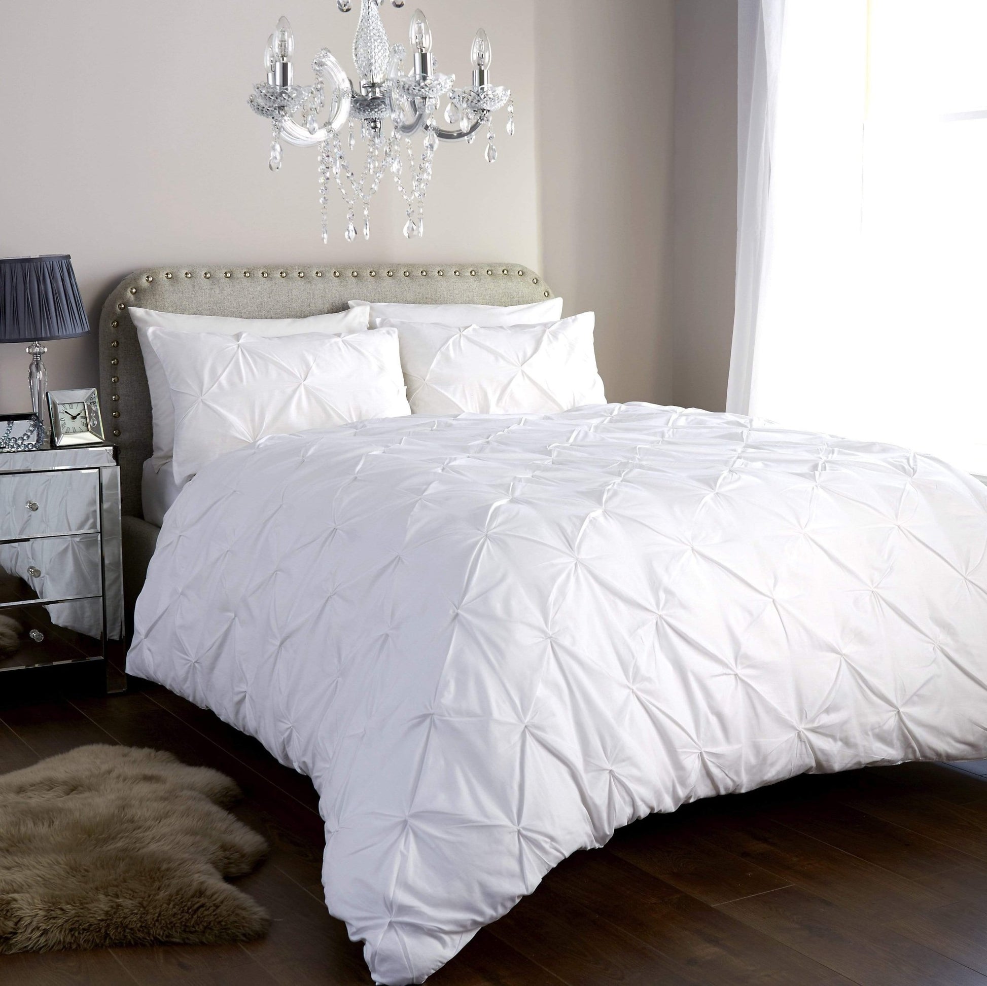 Pintuck Elegance Luxurious Cotton Rich Duvet Cover Set with Handmade Pinch Pleats Available in Single Double King and Super King Sizes OEKO - TEX Certified
