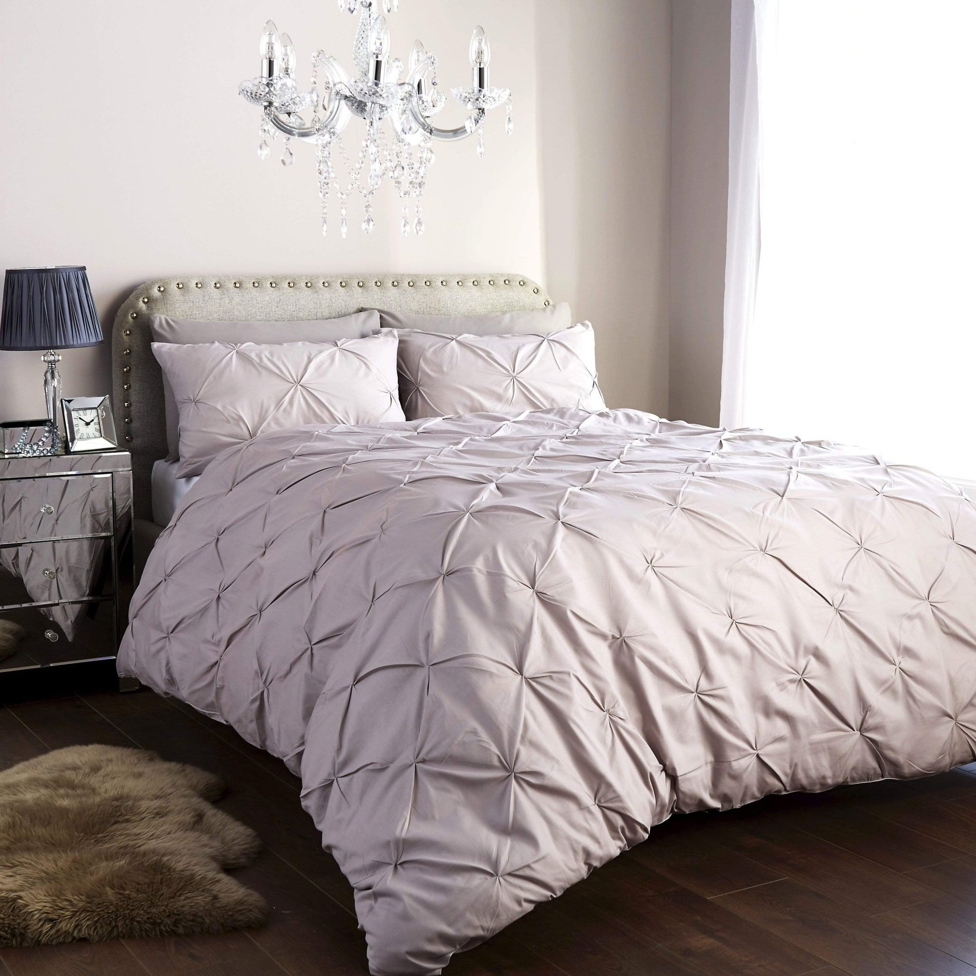 Pintuck Elegance Luxurious Cotton Rich Duvet Cover Set with Handmade Pinch Pleats Available in Single Double King and Super King Sizes OEKO - TEX Certified