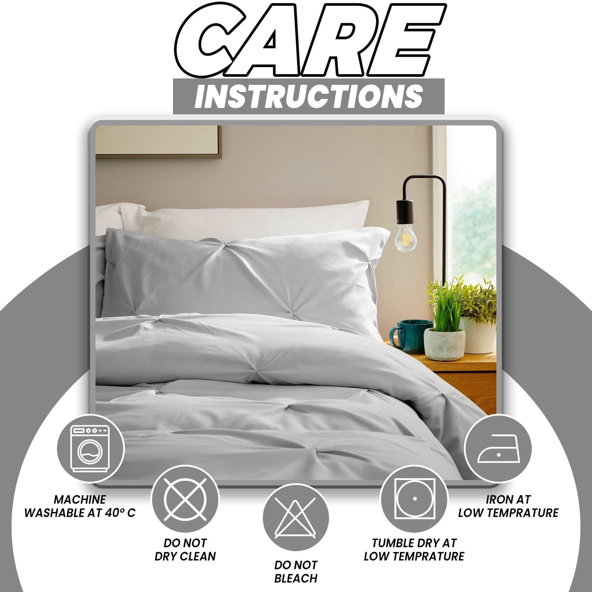 Pintuck Grey Microfibre Duvet Cover Set with Pillowcases Soft Breathable Easy Care Bedding Set Quilt Cover