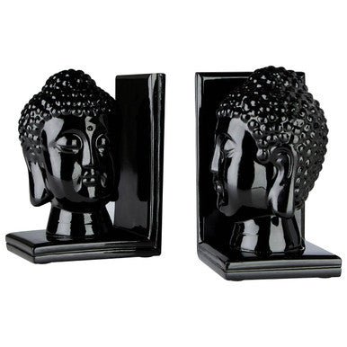 Piper Buddha Head Black Bookends Set Of 2