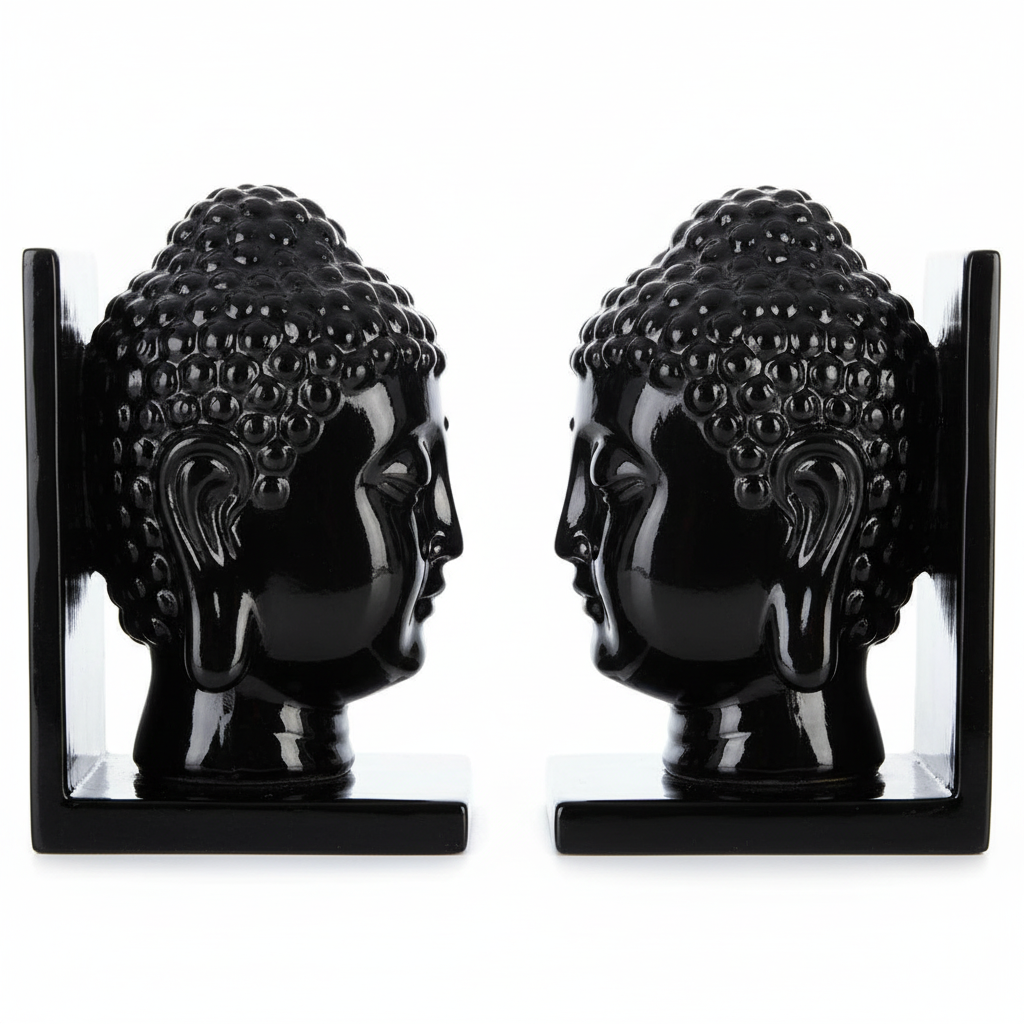 Piper Buddha Head Black Bookends   Set Of 2