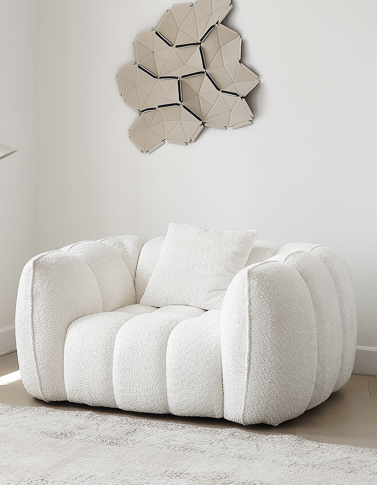 Pooky Pumpkin Single Armchair, White Boucle
