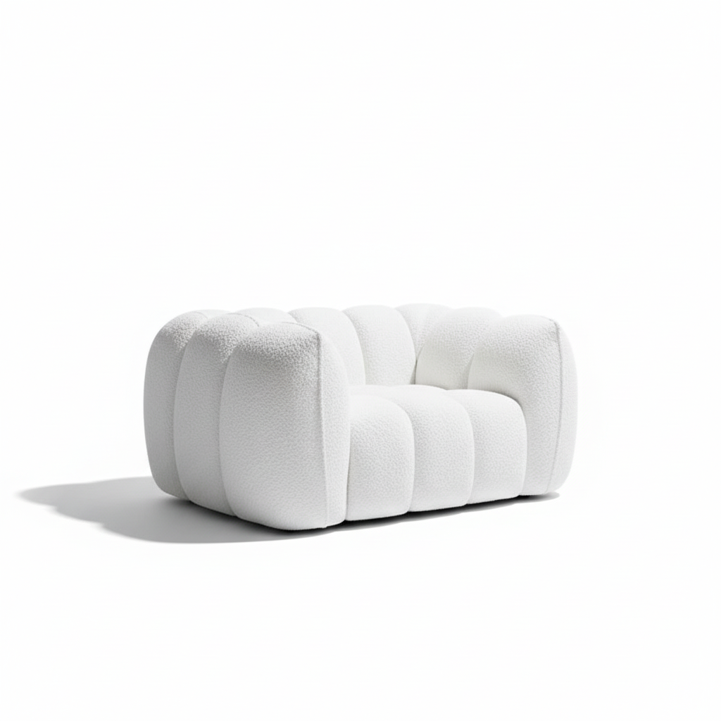 Pooky Pumpkin Single Armchair, White Boucle