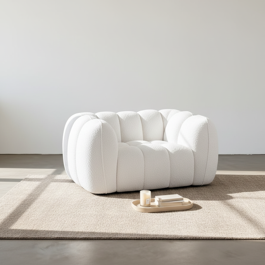 Pooky Pumpkin Single Armchair, White Boucle