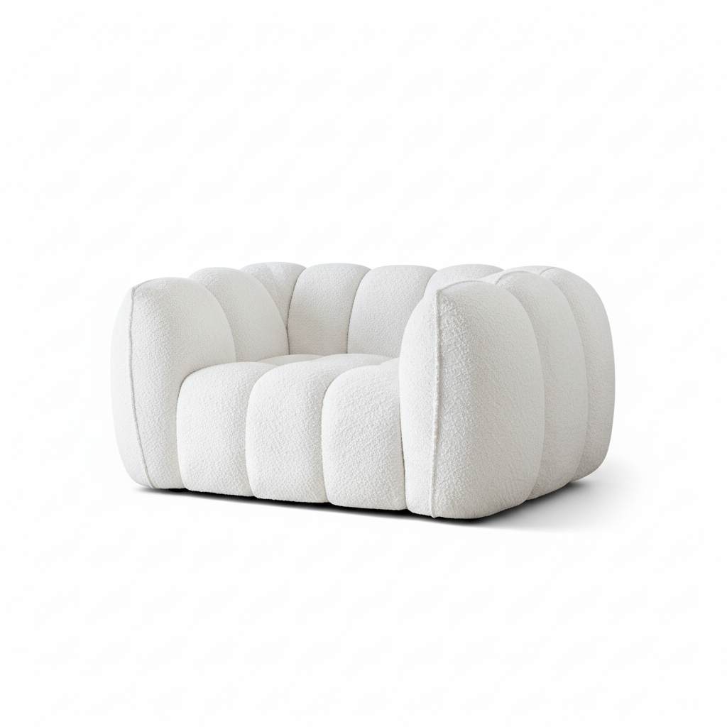 Pooky Pumpkin Single Armchair, White Boucle