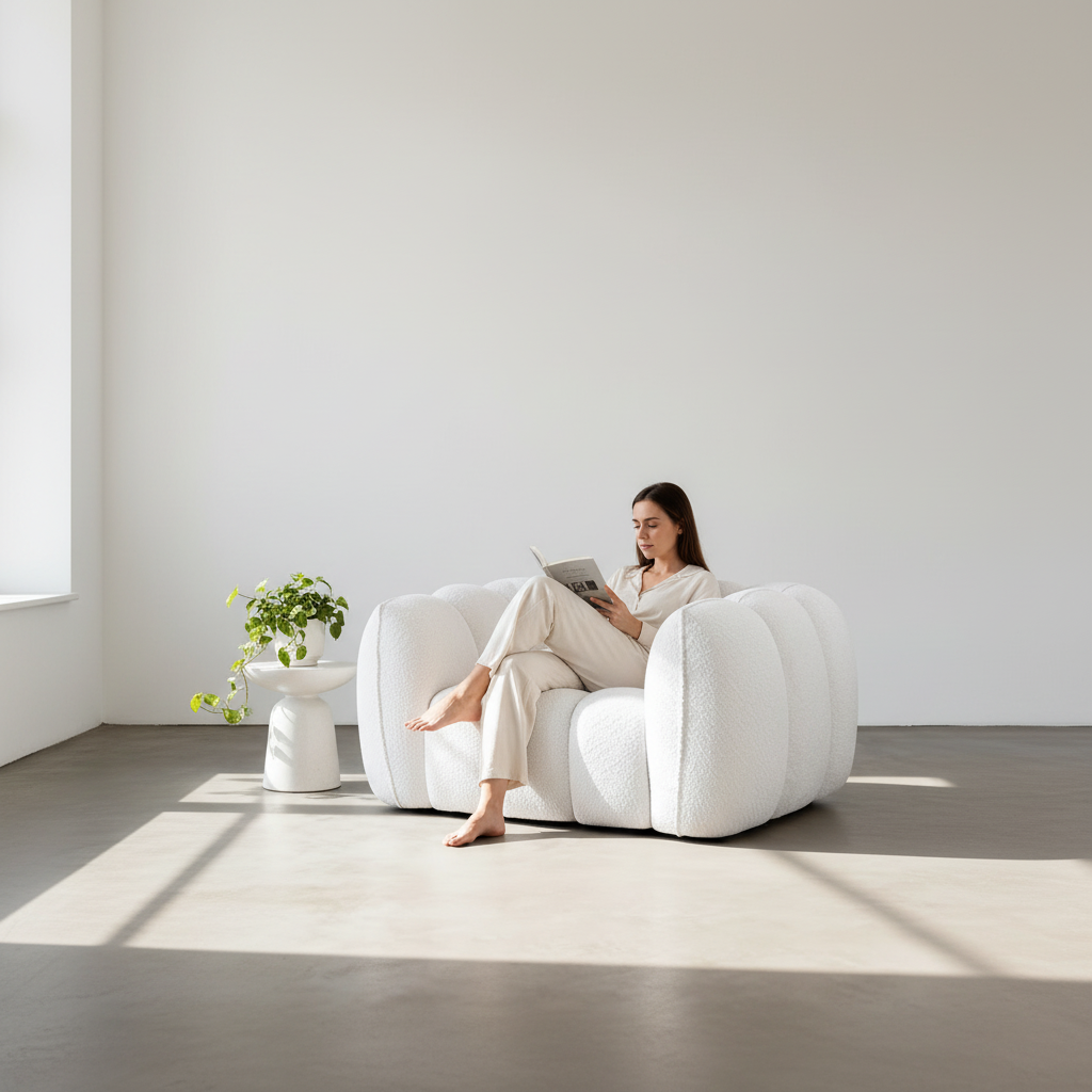 Pooky Pumpkin Single Armchair, White Boucle