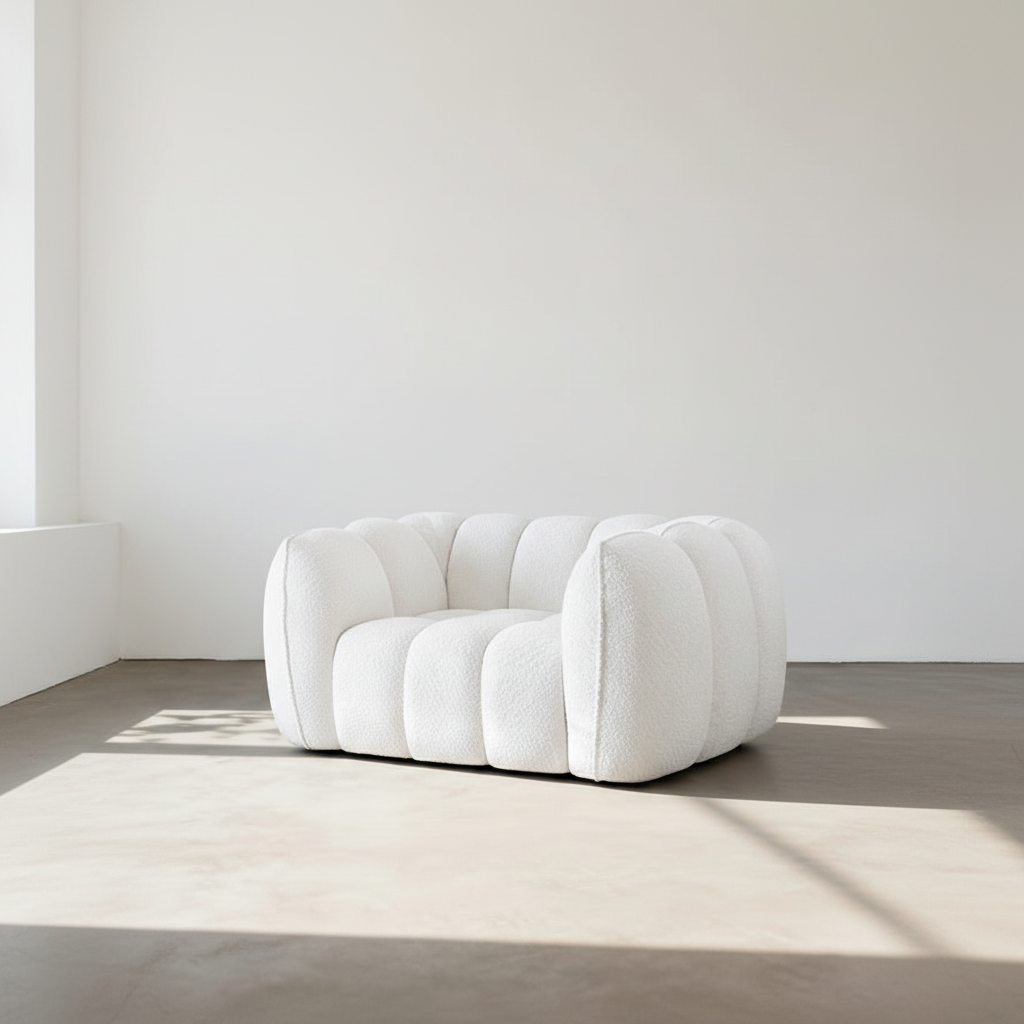 Pooky Pumpkin Single Armchair, White Boucle