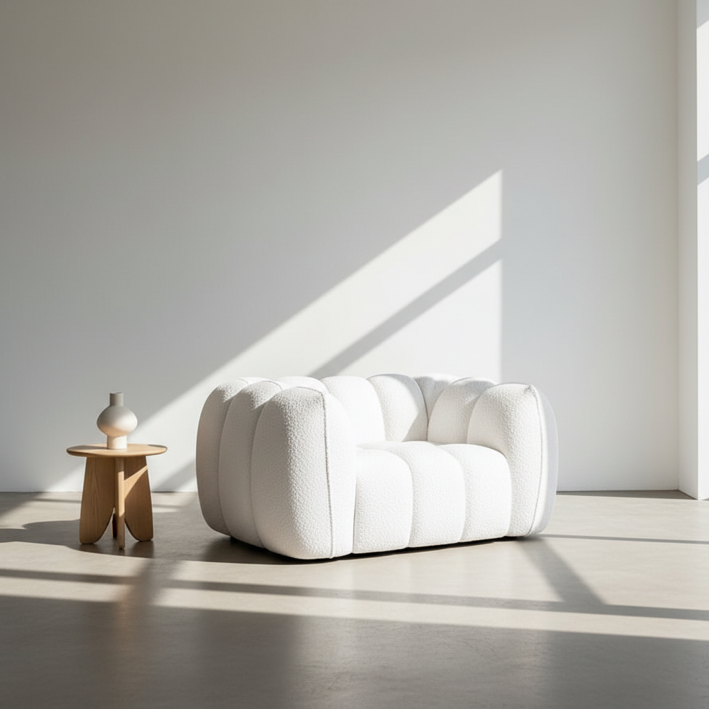 Pooky Pumpkin Single Armchair, White Boucle