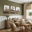 Popular Wall Art Japandi Ink Bonsai Trees on Rolling Hills displayed on a wall in a styled room