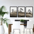 Popular Wall Art Japandi Ink Bonsai Trees on Rolling Hills displayed on a wall in a styled room — view 6