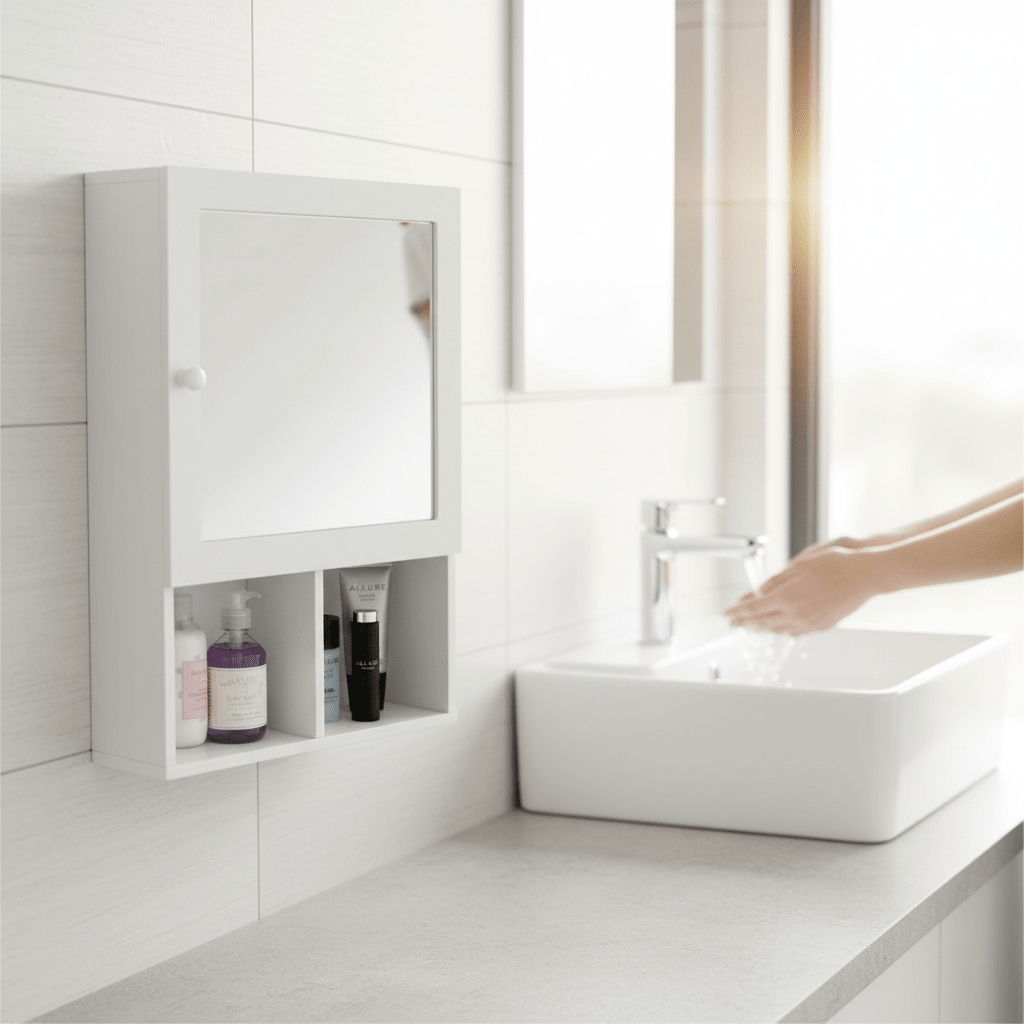 Port White Wood Mirrored Cabinet