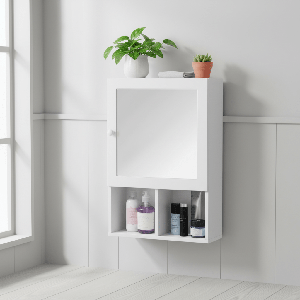 Port White Wood Mirrored Cabinet