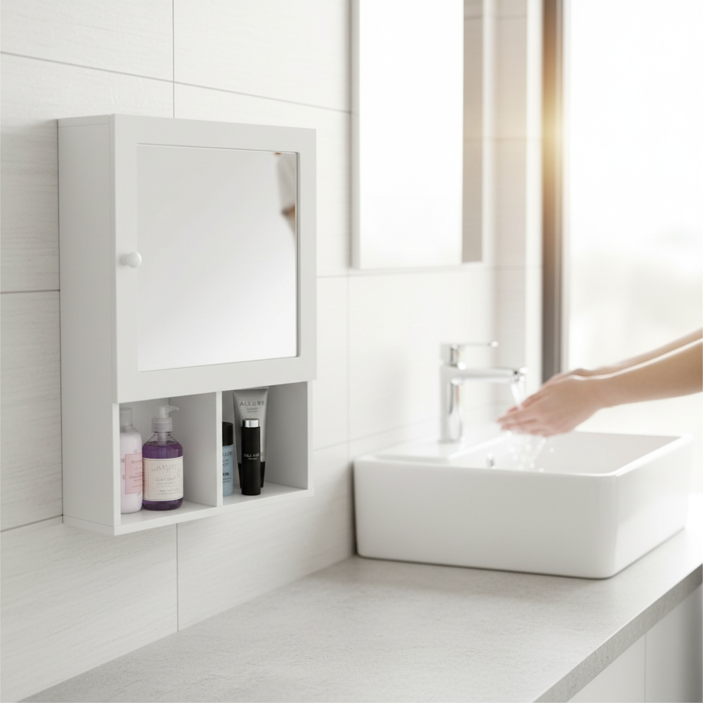 Port White Wood Mirrored Cabinet