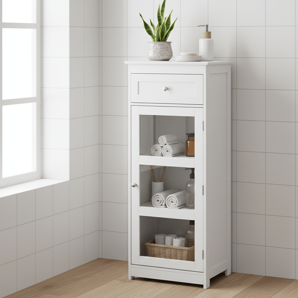 Portland Glass Door Floor Standing Cabinet