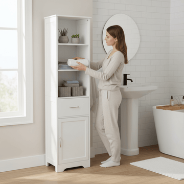 Portland White Wood Floor standing Cabinet With Shelves