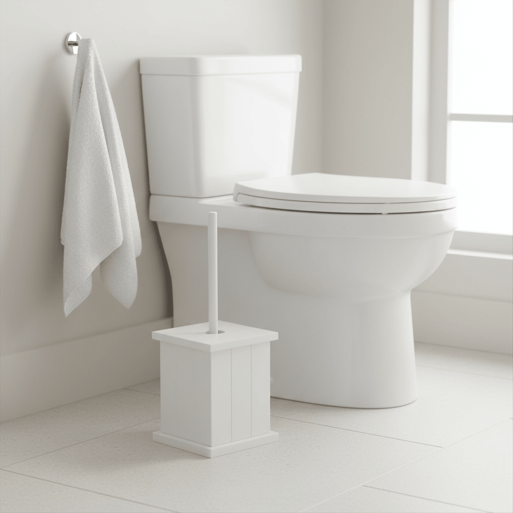 Portland White Wooden Toilet Brush Holder