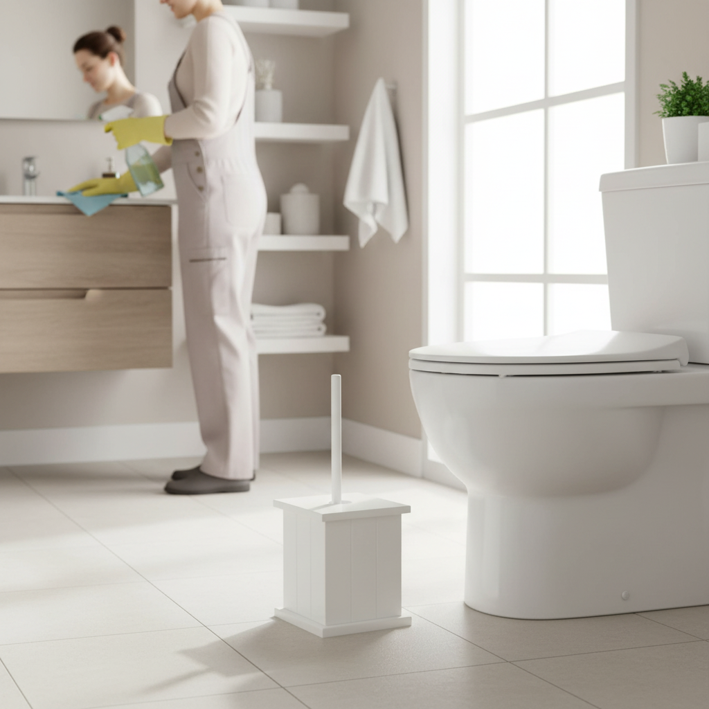 Portland White Wooden Toilet Brush Holder