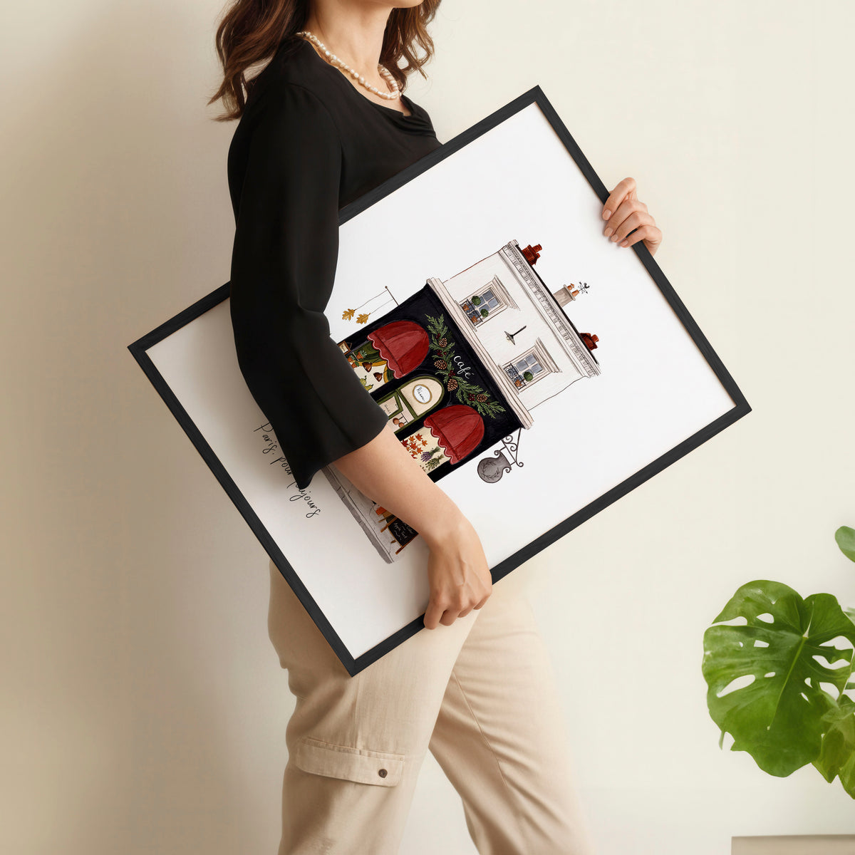 Posters for Bedroom Paris Boutique Street Scenes "Paris, Pour Toujours" displayed on a wall in a styled room — view 10