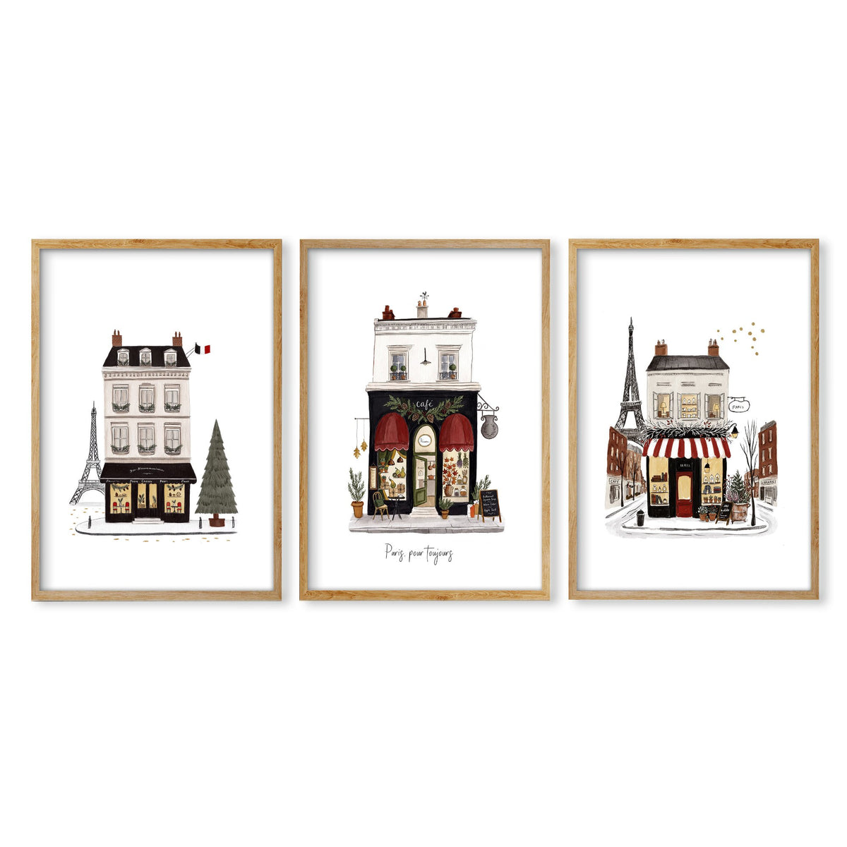 Posters for Bedroom Paris Boutique Street Scenes "Paris, Pour Toujours" in an oak frame