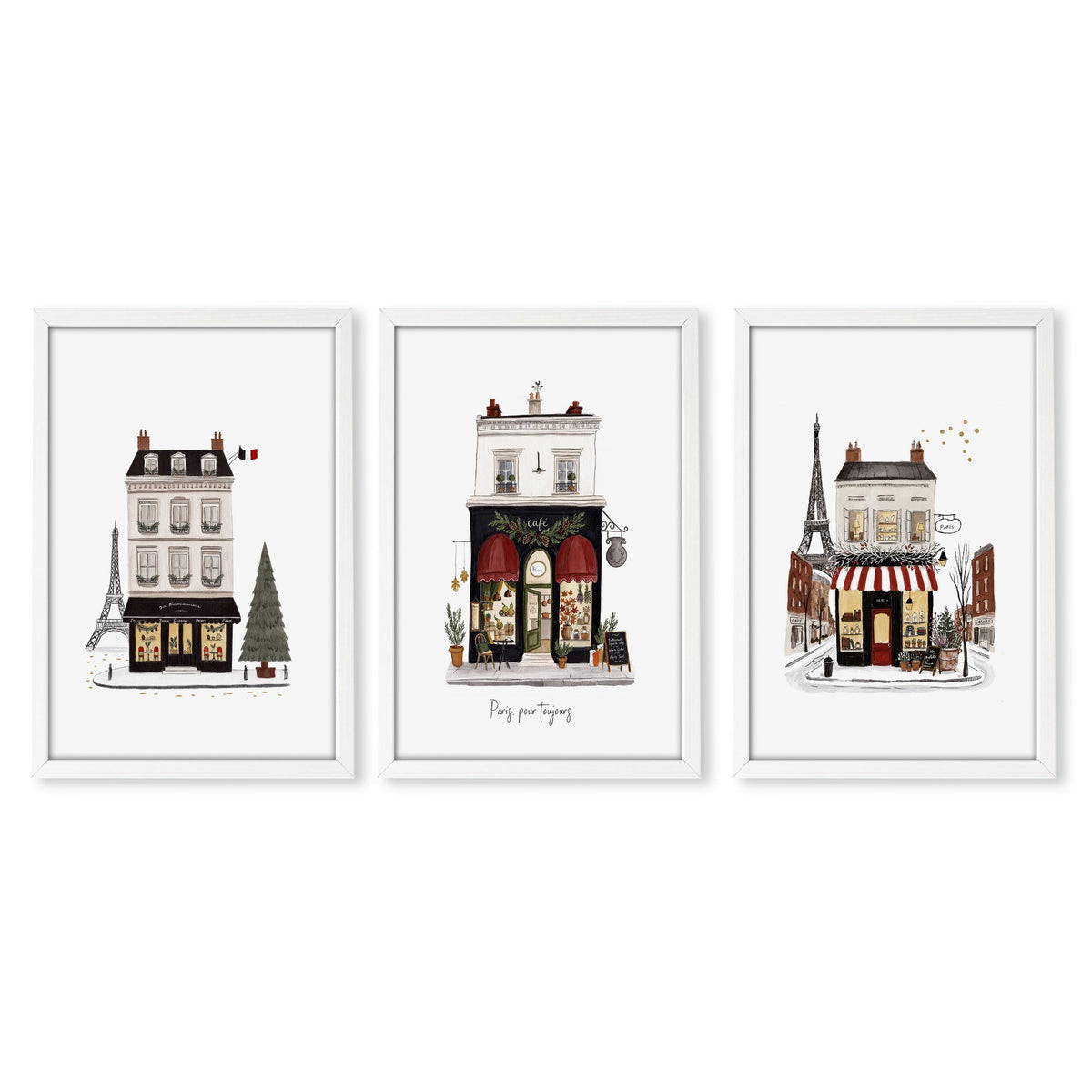 Posters for Bedroom Paris Boutique Street Scenes "Paris, Pour Toujours" in a white frame