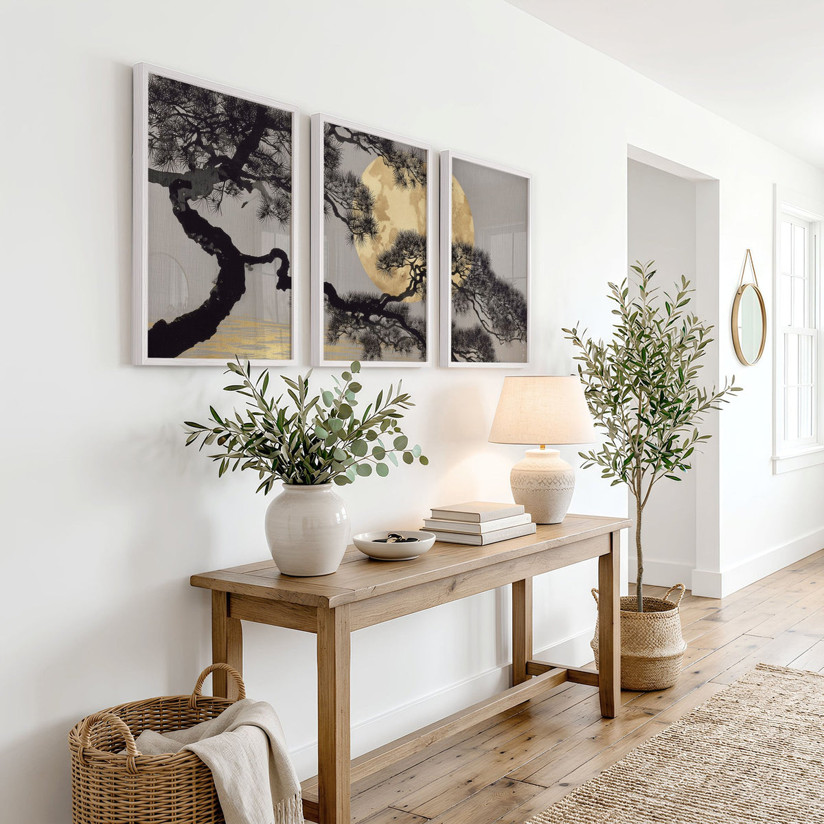 Posters of Japan Japanese Pine Tree & Moon wall art displayed on a wall in a styled room — view 4