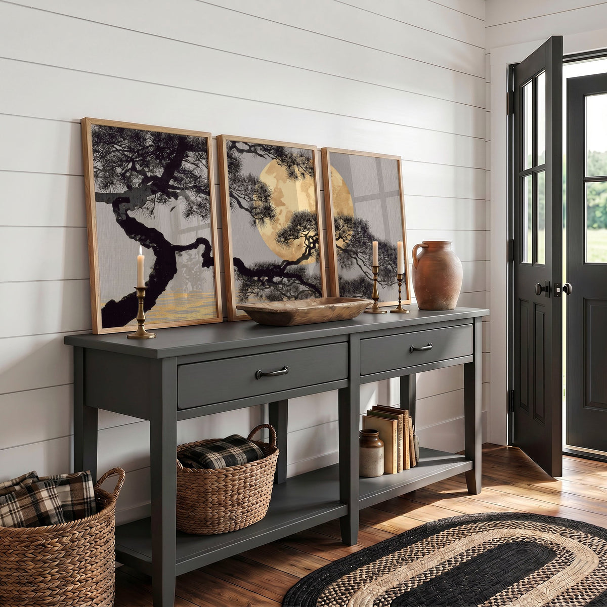 Posters of Japan Japanese Pine Tree & Moon wall art displayed on a wall in a styled room — view 6