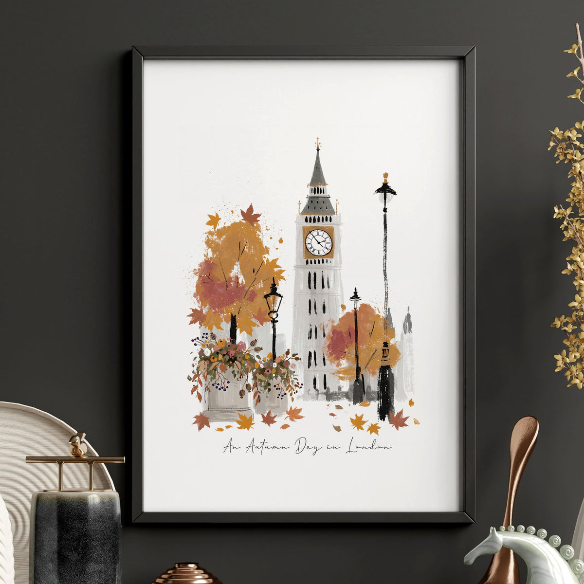 Posters of London England | "An Autumn Day in London" Big Ben & London Eye wall art — piece 2 of 3 in the set