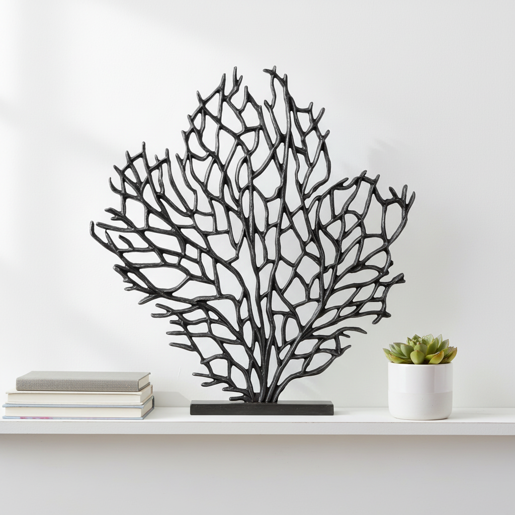 Prato Large Black Nickel Finish Coral Sculpture