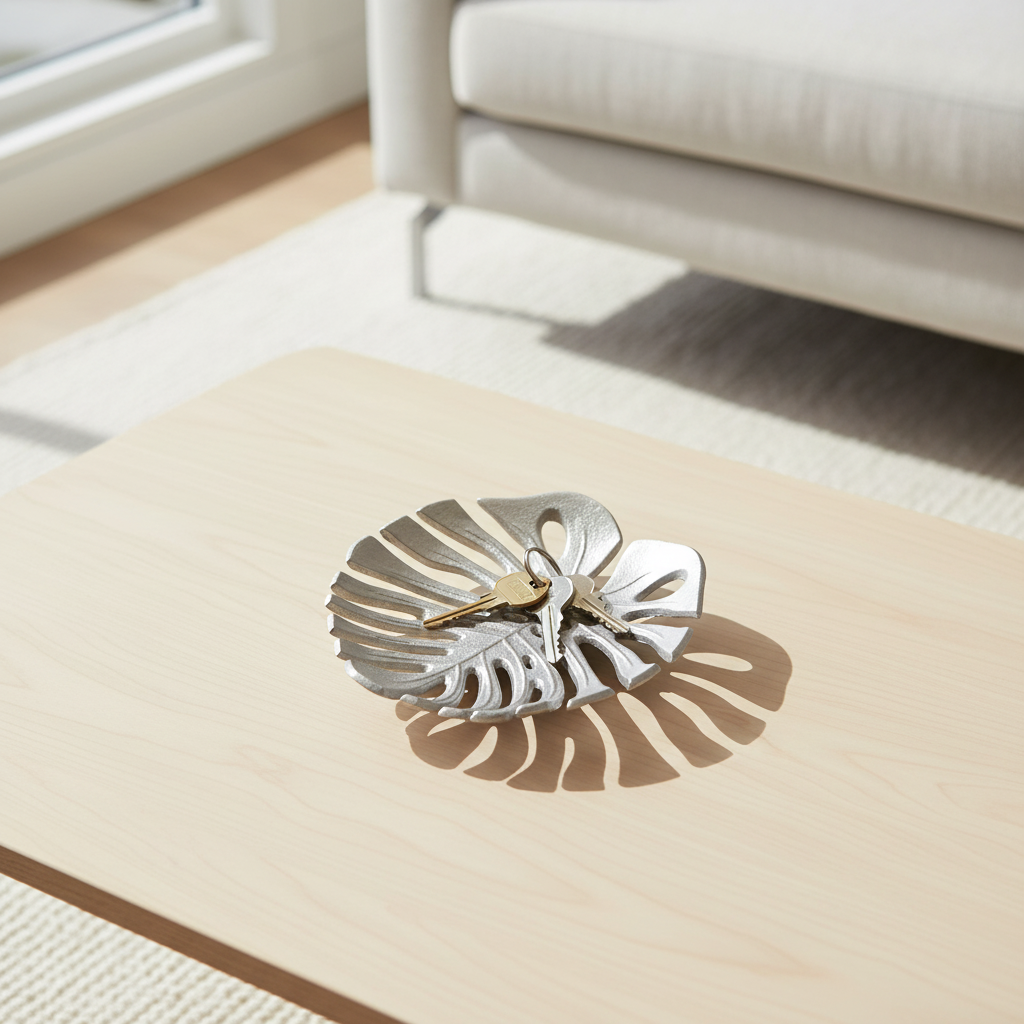 Prato Monstera Small Silver Finish Leaf Dish