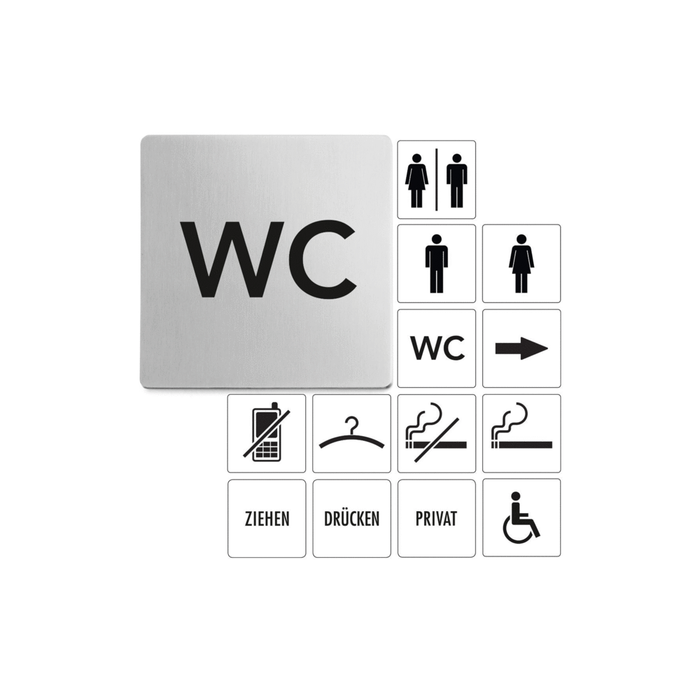 Premium Indici Brushed Stainless Steel WC Information Sign - Model 50715