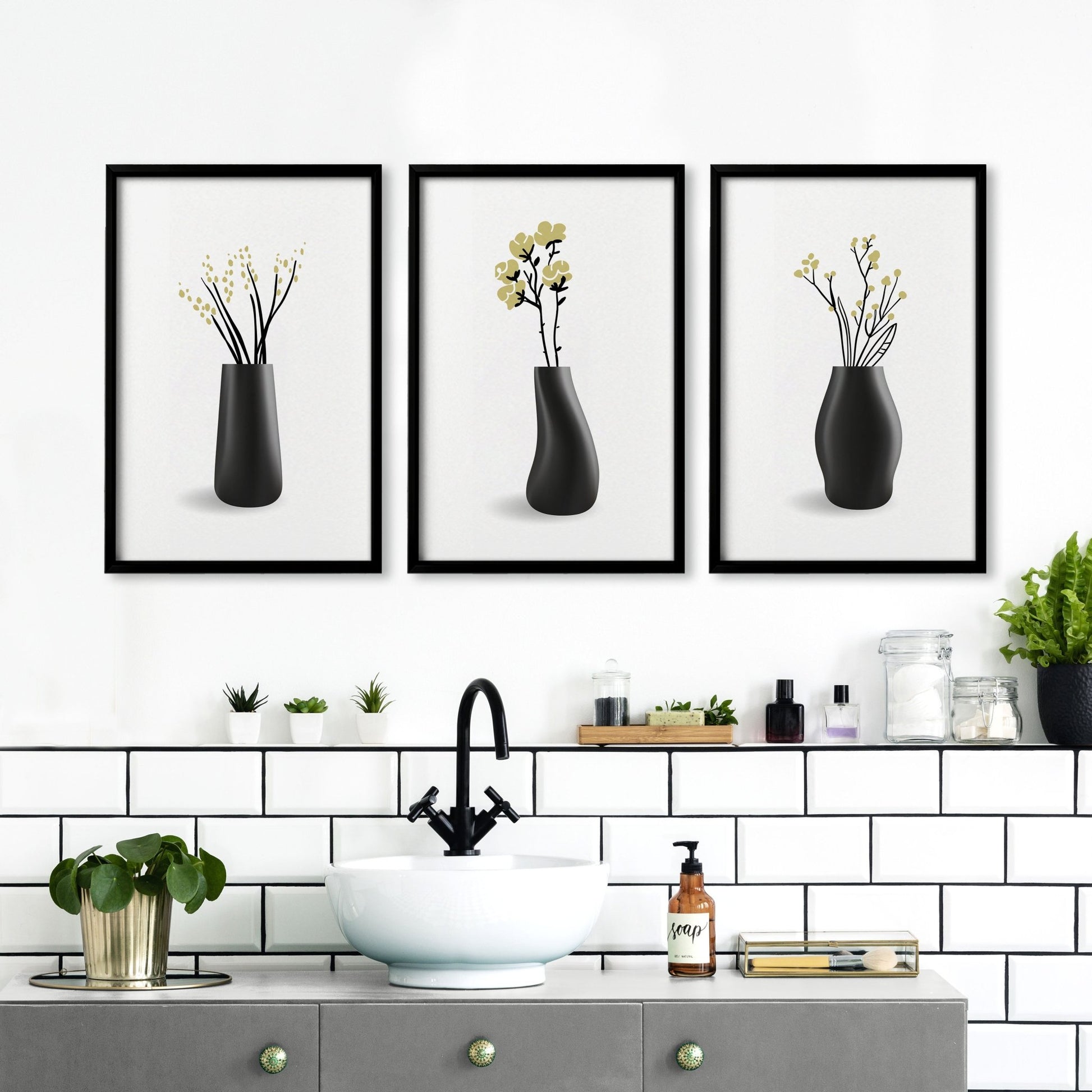 Prints For Bathroom Walls | Set of 3 Botanical Wall art Prints