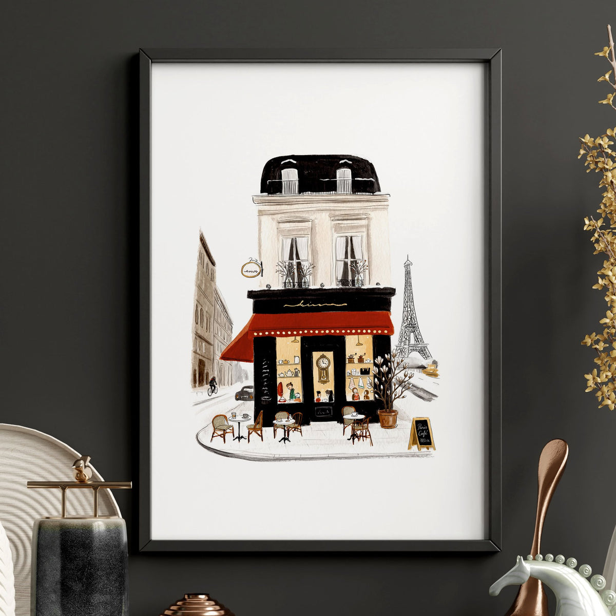 wall art for Bedroom Wall Parisian Street Scene White Beige Burgundy | "Paris sous un ciel d'hiver" & "La Maison du Pain" — piece 1 of 3 in the set