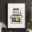 wall art for Bedroom Wall Parisian Street Scene White Beige Burgundy | 