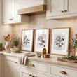 wall art for Kitchen French Country Botanical Chrysanthemum Black & Beige Wall Art displayed on a wall in a styled room — view 4