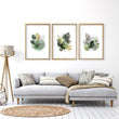 wall art for Living Room Botanical Green & Gold-Tone Watercolour Leaves displayed on a wall in a styled room — view 11