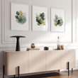 wall art for Living Room Botanical Green & Gold-Tone Watercolour Leaves displayed on a wall in a styled room — view 16