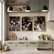 wall art for the Kitchen French Country Dark Botanical Wildflowers & Leaves Mink Tones displayed on a wall in a styled room
