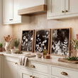 wall art for the Kitchen French Country Dark Botanical Wildflowers & Leaves Mink Tones displayed on a wall in a styled room — view 4