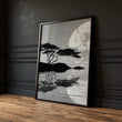 Prints Japanese Art Black Grey Moon & Pine Silhouette Japandi | Set of 3