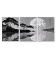 Prints Japanese Art Black Grey Moon & Pine Silhouette Japandi | Set of 3
