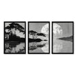 Prints Japanese Art Black Grey Moon & Pine Silhouette Japandi | Set of 3