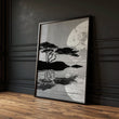 wall art Japanese Art Black Grey Moon & Pine Silhouette Japandi — piece 1 of 3 in the set