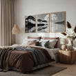 wall art Japanese Art Black Grey Moon & Pine Silhouette Japandi displayed on a wall in a styled room — view 2