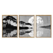 wall art Japanese Art Black Grey Moon & Pine Silhouette Japandi in an oak frame