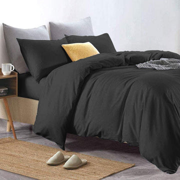 Pure Egyptian Cotton Duvet Cover Bed Set in Black