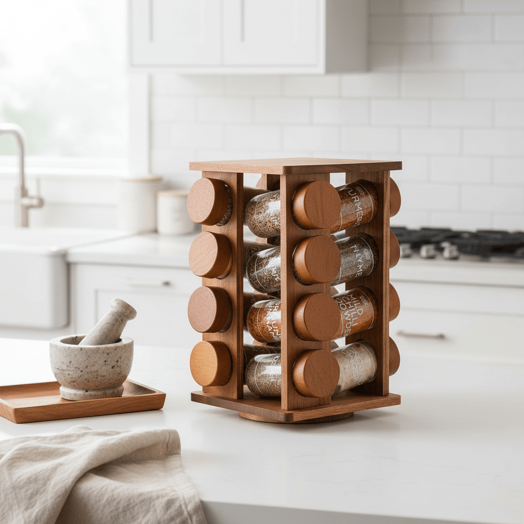 Puro Acacia Wood Revolving Spice Rack with 16 Jars