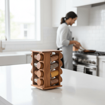 Puro Acacia Wood Revolving Spice Rack with 16 Jars